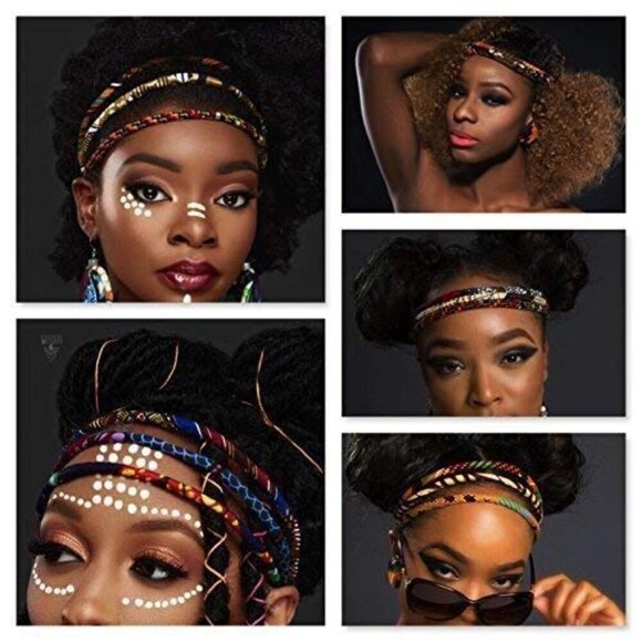 African Headband Red Black Green Kente 3 Strand Headwrap Natural Hair main image 3